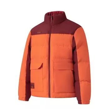 Li-Ning Sport Fashion Series Stand Collar Zipper Warm Letter Long Sleeve Down Jacket Men outerwear Bright-Orange AYMU531-7 L