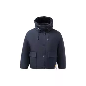 Li-Ning Sport Fashion Series Warm Letter Solid Color Loose Short Down Jacket Unisex Upperwear Deep-Navy-Blue AYMR464-3 L