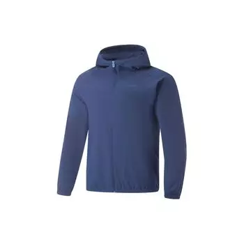 Li-Ning Спортивная куртка Fitness Series из ветронепроницаемой водоотталкивающей ткани с трехмерным кроем, флисовой подкладкой, капюшоном, застежкой-молнией, мужские куртки темно-синего цвета AFDU089-3 M