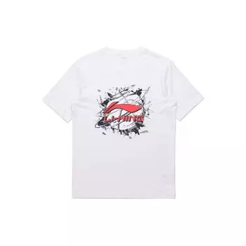 Li-Ning Спортивная модная серия баскетбольная футболка с круглым вырезом и короткими рукавами, мужские топы, белые AHSR405-1 L