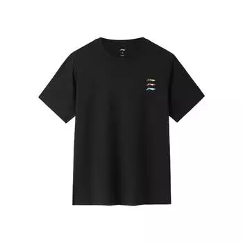 Li Ning Спортивная Модная Серия Принт Логотипа Повседневная Свободная Удобная Универсальная Футболка с Круглым Вырезом Влагоотводящая с Коротким Рукавом Футболка Унисекс AHSUA49-7 L