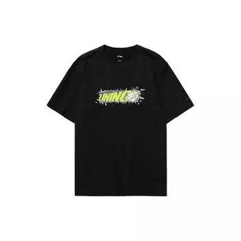 Li-Ning Спортивная модная серия, пуловер с круглым вырезом, футболка с короткими рукавами, мужские топы, черный AHSR403-2 L