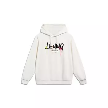 Li-Ning Спортивная модная серия с буквенным принтом, повседневный пуловер с капюшоном, топы унисекс, молочно-белый AWDT559-1 M
