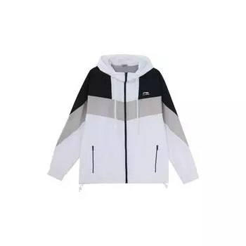 Li-Ning Спортивная модная серия с цветными блоками, свободная куртка с капюшоном и шнурком, осенняя мужская верхняя одежда, белая AFDQ045-1 XL