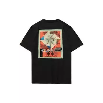 Li-Ning Спортивная модная серия с цветочным принтом и круглым вырезом, мужские топы, черный AHSR009-2 M