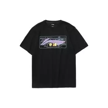 Li-Ning Спортивная модная серия с логотипом и мультяшным принтом, свободная футболка с круглым вырезом и короткими рукавами, топы унисекс, черные AHSR340-12 L
