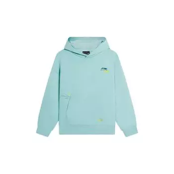Li-Ning Спортивная модная серия с принтом логотипа, теплая толстовка с капюшоном на флисовой подкладке, топы унисекс, морская пена, зеленый AWDSF73-7 M