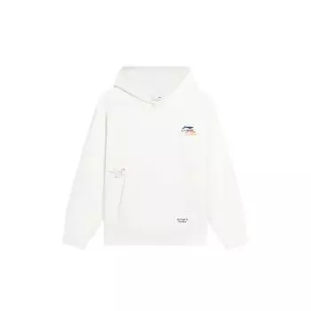 Li-Ning Спортивная модная серия, сплошной цвет, вышивка логотипа, свободная толстовка с капюшоном на флисовой подкладке, топы унисекс, молочно-белый AWDSF73-6