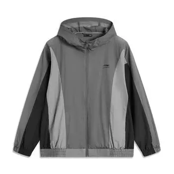Li Ning Спортивная Модная Серия Удобный Универсальный Ветрозащитный Пуловер с Капюшоном Мужская Верхняя Одежда Черный Тень-Серый AFDU667-1 M