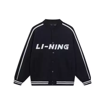 Li-Ning Спортивная серия Lifestyle с цветными блоками, вышитыми буквами логотипа, спортивный кардиган с длинным рукавом, бейсбольная куртка, унисекс, куртки, черный цвет AWDU913-2 L