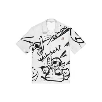Li-Ning Sport Lifestyle Series Sharp Collar Full Print Graffiti Casual Short Sleeve Shirt Men Shirts Off-White ASHT505-3 L
