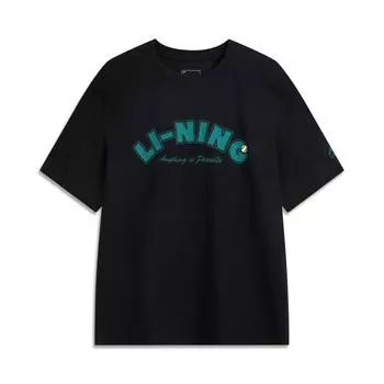 Li Ning Спортивная серия Тренд Повседневный Минималистичный Однотонный Пуловер с Круглым Вырезом Футболка с Коротким Рукавом и Буквами Мужские Футболки Черный AHSV683-3 M