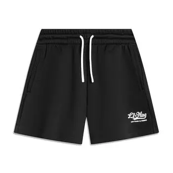 Li-Ning Спортивные шорты Lifestyle Series Letter со средней талией и завязками на талии, удобные, универсальные, дышащие, повседневные, женские шорты, черные, AKSU530-2 S