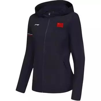 Li Ning Спортивный Повседневный Минималистичный Однотонный Ветровка с Капюшоном Женская Верхняя одежда Темно-синий AFDV272-1 L