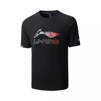 Li Ning Спортивный Повседневный Простой Однотонный С Буквами Пуловер с Круглым Вырезом Удобная Дышащая Футболка для Бадминтона Унисекс топы Черный AHSV055-1 S