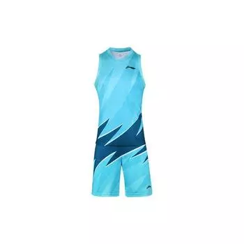 Li Ning Sports Basketball Series Быстросохнущий дышащий баскетбольный соревновательный тренировочный спортивный костюм для отдыха Мужская спортивная одежда Небесно-голубой AATP069-1 6XL