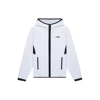 Li Ning Sports Basketball Series Color Block Outdoor Casual Sports Hoodie Zip-Up Hoodie Long Sleeves Unisex Hoodies Standard-White AWDSC13-2 L