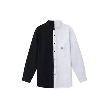 Li Ning Sports Basketball Series Color Block Свободная повседневная рубашка с длинным рукавом Мужские рубашки Черный Белый ASHR161-3 XL