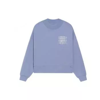 Li Ning Sports Basketball Series Letter Embroidery Loose Round Neck Pullover Hoody Women sweatshirt Floral-Blue-Fiolet AWDS148-4 XL