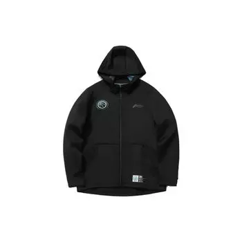 Li Ning Sports Basketball Series Logo Print Hoodie Zipper Hoodie Men Hoodies Black AWDR093-1 XL