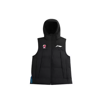 Li Ning Sports Basketball Series Logo Print Ветрозащитный теплый жилет с капюшоном для мужчин, жилеты черного цвета AMRQ021-2 M