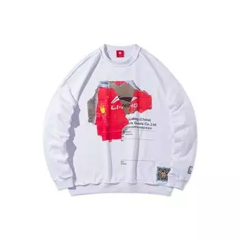 Li Ning Sports Basketball Series Повседневная свободная спортивная толстовка с круглым вырезом и длинным рукавом Мужская толстовка Стандарт-белый AWDR905-1 L