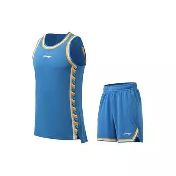 Li Ning Sports Basketball Series Повседневный дышащий баскетбольный игровой комплект для мужчин, спортивная одежда, Пекин-синий AATR009-3 M