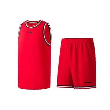 Li Ning Sports Basketball Series сетчатый дышащий баскетбольный спортивный костюм для соревнований по спорту для отдыха мужской спортивный костюм красный AATR011-2 S