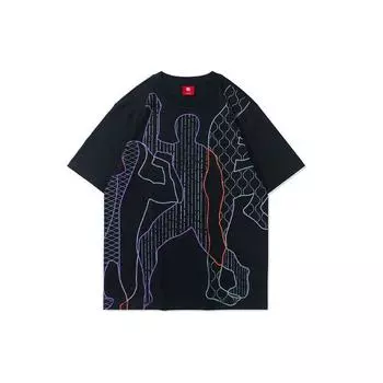 Li Ning Sports Basketball Series SS21 Paris Fashion Week напечатанная повседневная футболка с круглым вырезом и коротким рукавом для мужчин, топы, черный цвет AHSR357-3 S