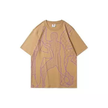 Li Ning Sports Basketball Series SS21 Paris Fashion Week Повседневная футболка с круглым вырезом и коротким рукавом с принтом для мужчин, топы цвета олень-коричневый AHSR357-5 S