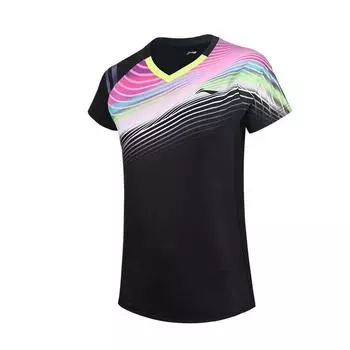 Li Ning Sports быстросохнущий короткий рукав соревновательный топ бадминтон рубашка унисекс топы черный AAYS056-4 M