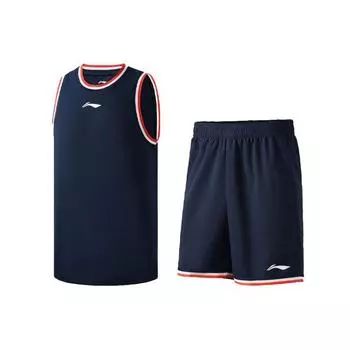 Li Ning Sports Competition Training Basketball Suit Set Мужской костюм темно-синий AATQ113-2 M