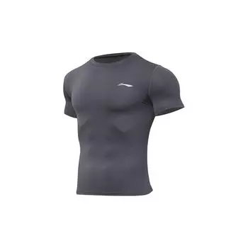 Li Ning Sports Compression Round Neck Short Sleeve Fitness Shirt Men tops YUDT059-3 S