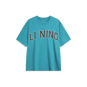 Li Ning Sports Fashion Series American Retro Round Neck Casual Free Short Sleeve T Shirt Unisex Tops Reef-Blue AHSU653-7 M