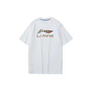 Li Ning Sports Fashion Series Большой логотип Повседневная круглая горловина с коротким рукавом Футболка Мужская Топы Белый AHSS549-2 M