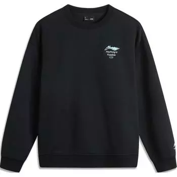 Li Ning Sports Fashion Series Brand Logo Antistatic Fleece warm Universal Casual Loose Cd Neck Sweatshirt Unisex Sweatshirt Black AWDU981-1 XL
