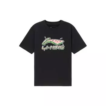Li Ning Sports Fashion Series Cartoon Fun Print Casual Short Sleeve Футболка унисекс Топы Черный AHSS561-2 L