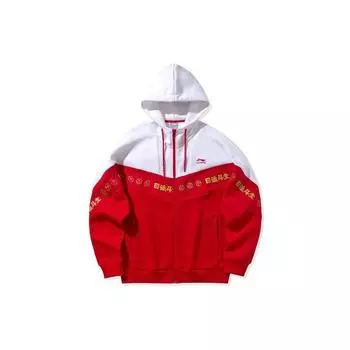 Li Ning Sports Fashion Series Color Block Hooded Sweatshirt Men Upperwear Red White AWDQ099-2 S