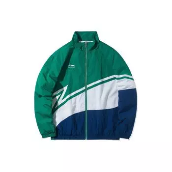 Li Ning Sports Fashion Series Color Block Logo Свободная куртка с воротником-стойкой Осенняя куртка унисекс зеленая AJDQ036-5 M
