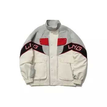 Li Ning Sports Fashion Series Color Block Splicing Вышитый логотип Свободная куртка с воротником-стойкой Мужская куртка Off-White AJDR203-2 S