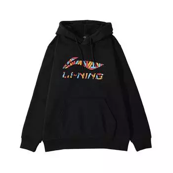 Li Ning Sports Fashion Series Цветной логотип с надписью Свободная флисовая толстовка с капюшоном с принтом Унисекс толстовки черного цвета YWDT337-1 L