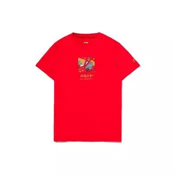 Li Ning Sports Fashion Series Daily Progress Cartoon Round Neck Short Sleeve T Shirt Women Tops Cinnabar-Red AHSR002-1 XS