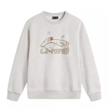 Li Ning Sports Fashion Series Дальний инфракрасный теплый антистатический антибактериальный круглый вырез свободный флисовый пуловер повседневный длинный рукав толстовка AWDUF90-1 XS