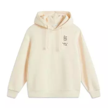Li Ning Sports Fashion Series Far Infrared Warmth Antistatic Antibacterial Hooded Pullover Fleece Sweatshirt Women Sweatshirt Swan-White AWDUF88-1 S