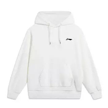 Li Ning Sports Fashion Series Флисовая толстая фирменная принтованная свободная кофта с заниженной линией плеча и капюшоном Повседневная толстовка унисекс белая YWDU565-2 3XL