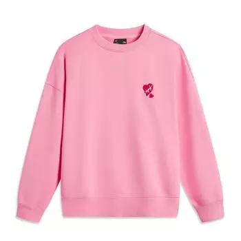 Li Ning Sports Fashion Series Heart Comfortable Casual Round Neck Loose Sweatshirt Womens Hoody Morning-Light-Pink AWDU790-8 XS
