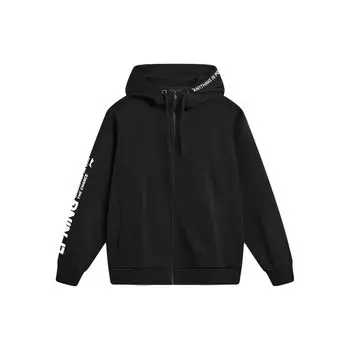 Li Ning Sports Fashion Series Хлопок Полиэстер Буквенный Принт С Капюшоном Длинный Рукав Флисовая Толстовка Унисекс Толстовка Черная AWDU921-1 L