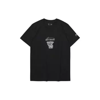 Li Ning Sports Fashion Series Круглый вырез Повседневная уличная футболка с коротким рукавом Мужская футболка Черная AHSU799-2 S