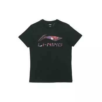 Li Ning Sports Fashion Series Large Logo Дышащая повседневная футболка с круглым вырезом и коротким рукавом Мужская футболка Стандартная черная AHSQ567-4 L