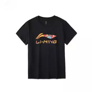 Li Ning Sports Fashion Series Letter Logo Cartoon Pattern Printed Casual Short Sleeve Unisex Tops Black AHSU837-1 S